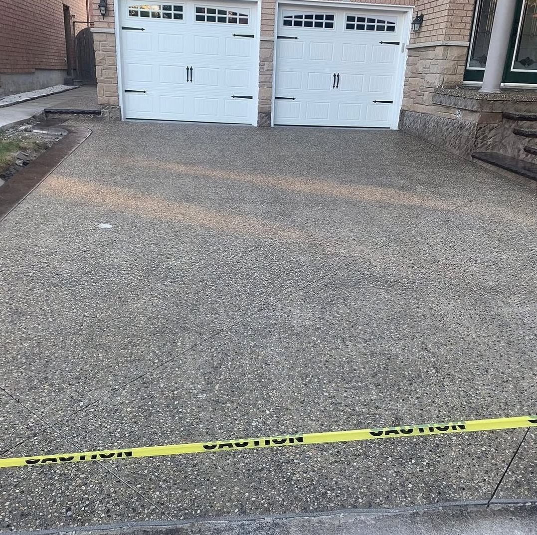 Freshly finished exposed aggregate double driveway in Guelph